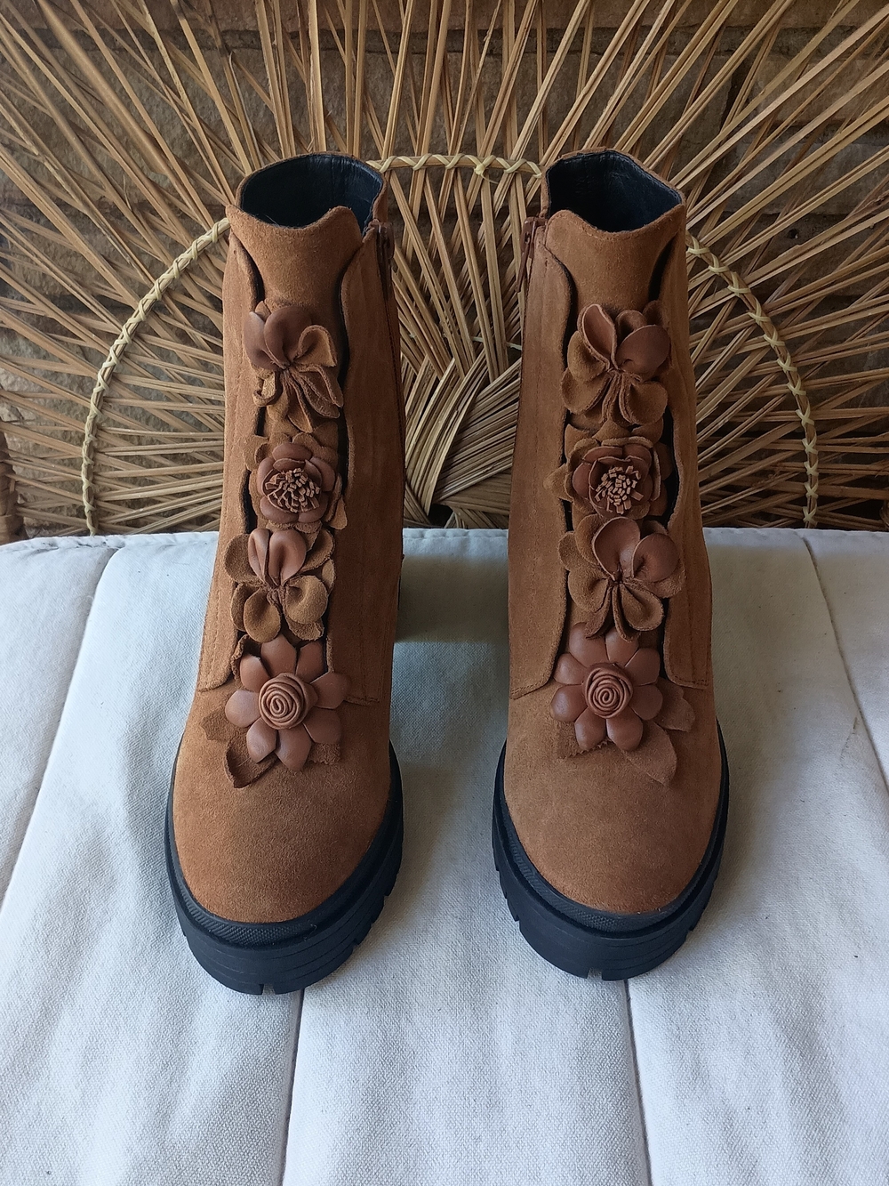 Bruno Premi Anthropologie Women's Brown Floral Suede Ankle Boots_38